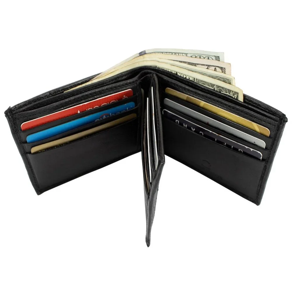 Men Lambskin Leather Wallet ID Card Organizer Black Bifold Stylish Wallet
